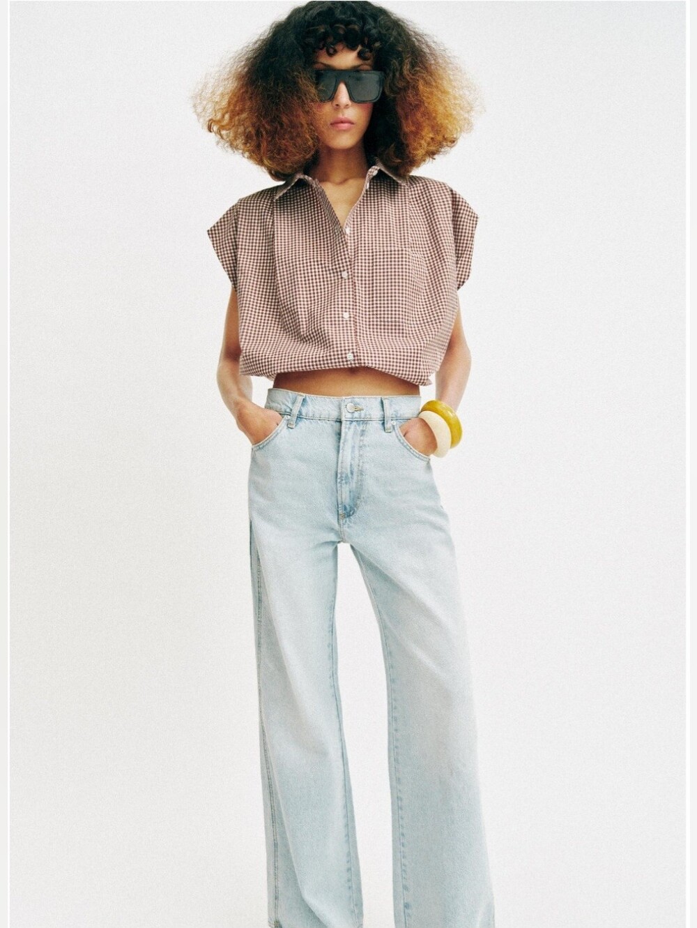 NWOT Zara Cropped Gingham Shirt. Size M